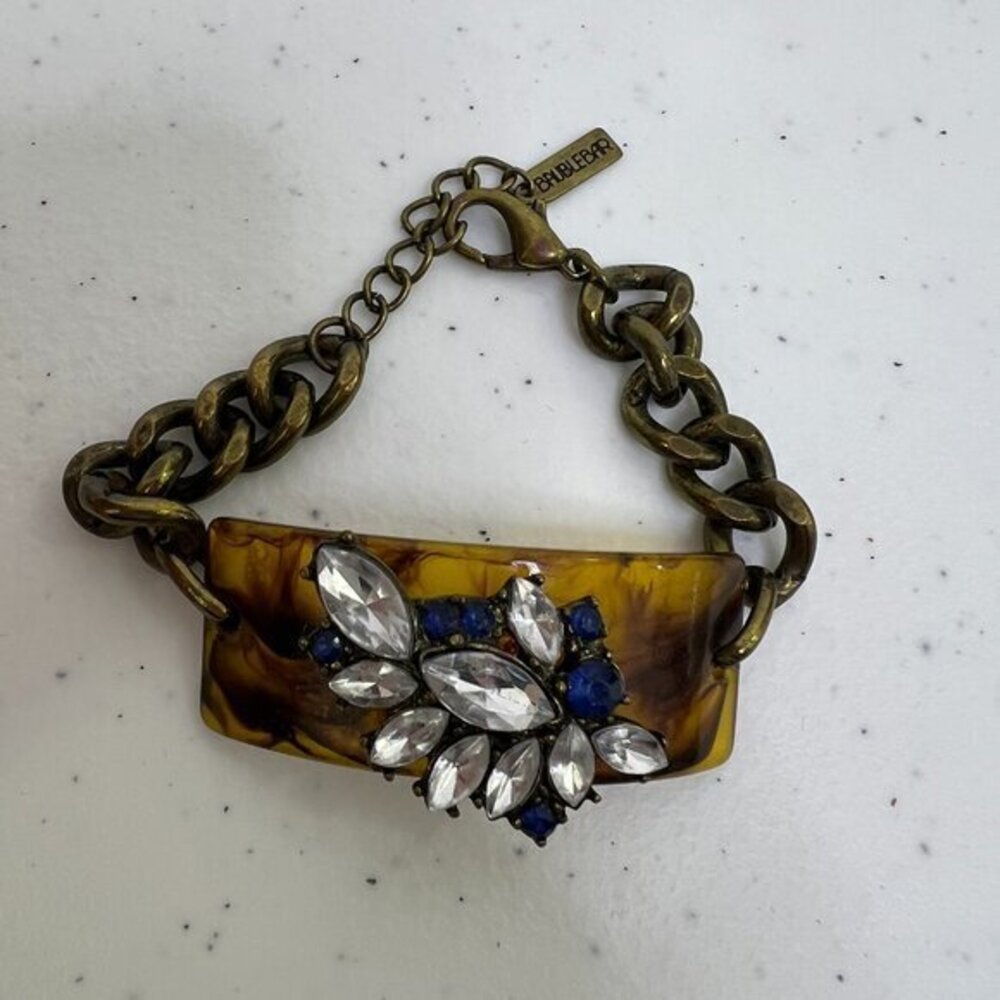 Baublebar Faux‎ Tortoise Shell Bracelet Rhinestone Blue Brown Chain Boho Chunky